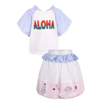 推荐Girls aloha little princess top and skirt set in white blue and pink商品
