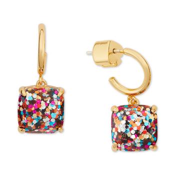 Kate Spade | Square Glitter Stone Charm Huggie Hoop Earrings商品图片,7折