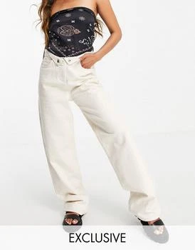 推荐COLLUSION x014 90s baggy dad jeans with folded waist detail in ecru商品