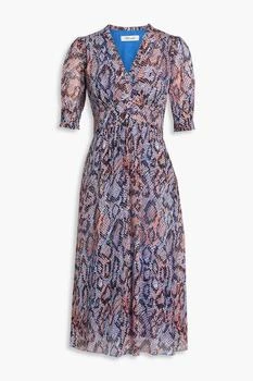 Diane von Furstenberg | Fleur ruffled snake-print crepe de chine dress 2折×额外8折x额外9.5折, 额外八折, 额外九五折