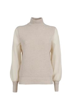 推荐PESERICO Sweater with cowl neck and organza sleeves商品