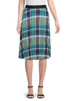 Karl Lagerfeld Paris | Plaid Pleated Midi Skirt商品图片,6.1折, 满$150享7.5折, 满折