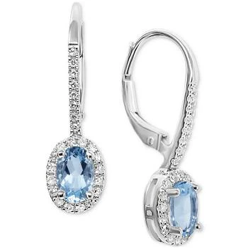 Macy's | Aquamarine (3/4 ct. t.w.) & Diamond (1/5 ct. t.w.) Oval Halo Leverback Drop Earrings in 14k White Gold,商家Macy's,价格¥17280