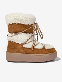 Moon Boot | Girls Jtrack Shearling Snow Boots in Brown,商家Childsplay Clothing,价格¥1350