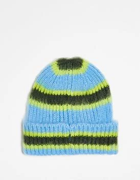 COLLUSION | COLLUSION Unisex brushed stripe beanie in blue 
