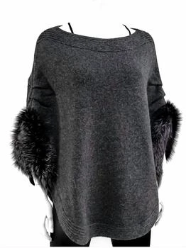 Mitchie'S Matchings | Poim10 - Knit Poncho W/ Fox Trim In Charcoal,商家Premium Outlets,价格¥1334