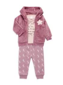 product Baby Girl's 3-Piece Faux Fur Jacket, Bodysuit & Joggers Set image