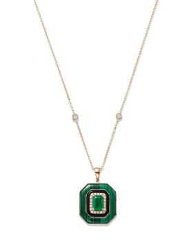 商品Bloomingdale's | Malachite, Emerald, Onyx & Diamond Pendant Necklace in 14K Yellow Gold, 18" - 100% Exclusive,商家Bloomingdale's,价格¥21711图片