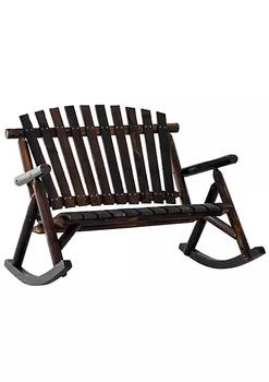 Outsunny | Outdoor Rustic Adirondack Rocking Chair with Log Slatted Design 2 Seat Patio Wooden Rocker Loveseat with High Back for Backyard Garden,商家Belk,价格¥1735