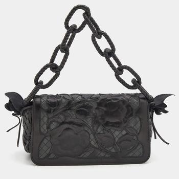 推荐Bottega Veneta Black Intrecciato Leather Limited Edition 097/150 Floral Applique Sienna Bag商品
