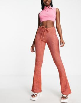 Topshop | Topshop textured tie front flare trouser in pink商品图片,