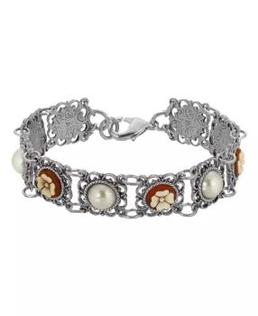 2028 | Pewter Round Cornalian Cameo and Cultura Imitated Pearl Bracelet,商家Macy's,价格¥449