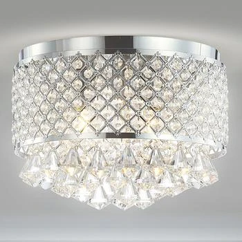JONATHAN Y | Evelyn 14.7" 3-Light Crystal Drops/Metal LED Flush Mount,商家Premium Outlets,价格¥1174