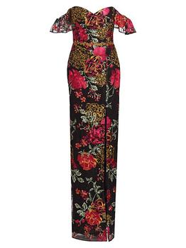 商品MARCHESA | Embroidered Floral Slit Gown,商家Saks Fifth Avenue,价格¥4315图片