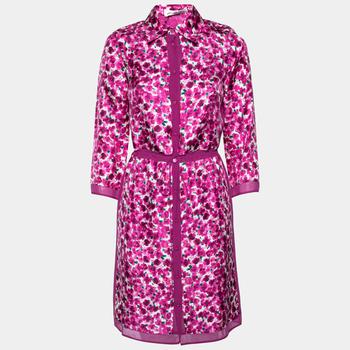 推荐CH Carolina Herrera Purple Floral Printed Silk Shirt Dress S商品