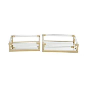 CosmoLiving | by Cosmopolitan Metal Mirrored Tray with Acrylic Handles, Set of 2, 20", 18" W,商家Macy's,价格¥1770