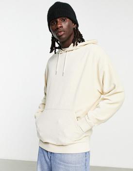 ASOS | ASOS DESIGN oversized hoodie in beige ribbed velour商品图片,