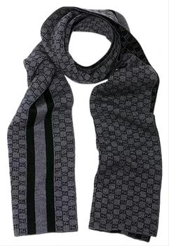 推荐Gucci 古驰GG字母图网状条纹羊毛围巾 - 黑色/灰色商品