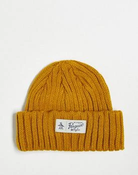 推荐Original Penguin logo fisherman beanie hat in yellow商品