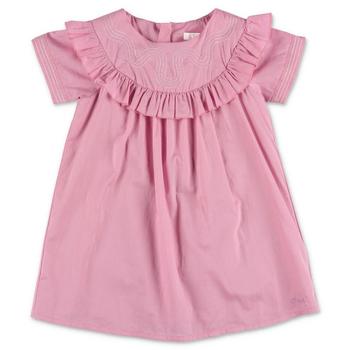 推荐Chloé Kids Ruffled Short Sleeved Crewneck Dress商品