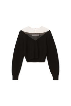 Alexander Wang怎么样, Alexander Wang | CROP TOP IN ILLUSION TULLE WOOL CASHMERE商品图片 