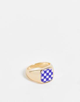 推荐Monki chunky checkerboard ring in gold商品