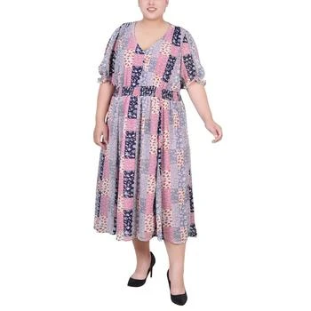 推荐Plus Size Short Puff Sleeve Chiffon Dress商品