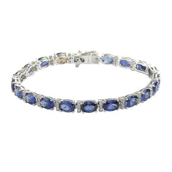 商品Suzy Levian Sterling Silver Oval-Cut Blue Sapphire & Diamond Accent Tennis Bracelet图片