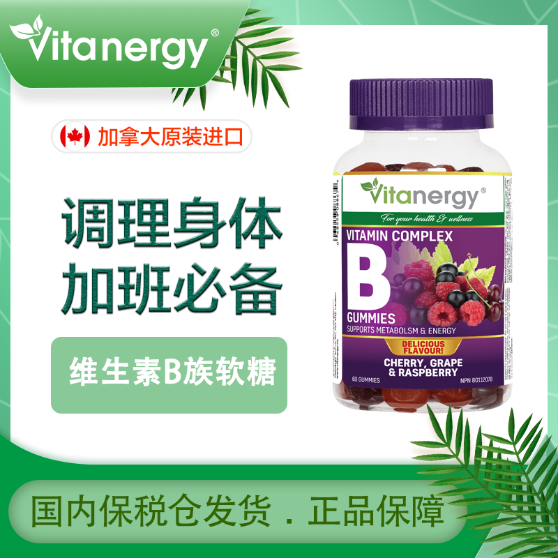商品Vitanergy | 加拿大维生能维生素B族软糖 成人b族 维生素b 咀嚼片中老年 中年 青少年 60粒/瓶 | B Complex Gummy,商家Vitanergy,价格¥202图片