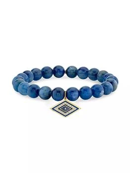 Sydney Evan | Large Groovy Eye 14K Yellow Gold, Enamel, 0.127 TCW Diamond & Multi-Gemstone Bead Stretch Bracelet,商家Saks Fifth Avenue,价格¥10090