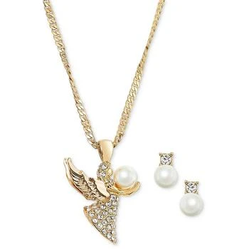 推荐Gold-Tone Pavé & Imitation Pearl Angel Pendant Necklace & Stud Earrings Set, Created for Macy's商品