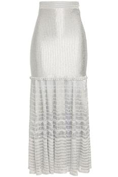 推荐Ruffled metallic ribbed-knit midi skirt商品