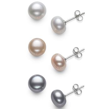 商品Giani Bernini | 3-Pc. Set White, Pink, Gray Cultured Freshwater Pearl (6-7mm) Stud Earrings in Sterling Silver, Created for Macy's,商家Macy's,价格¥213图片