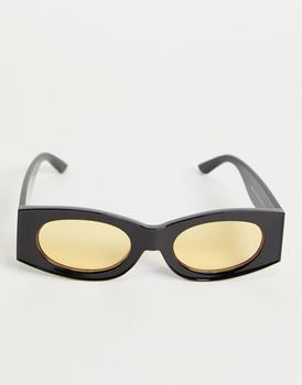 ASOS | ASOS DESIGN square sunglasses in black with amber lens商品图片,3折