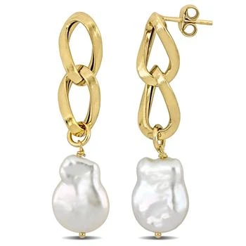 Mimi & Max | Mimi & Max 12-13mm Cultured Freshwater Keshi Pearl Link Drop Earrings in Yellow Plated Sterling Silver 3.9折, 独家减免邮费