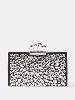 商品Alexander McQueen | Four Ring crystal-embellished leather clutch bag,商家MATCHES,价格¥29916图片