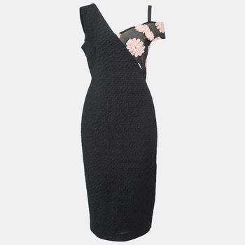 ROLAND MOURET, ROLAND MOURET | Roland Mouret Black Floral-Embroidered Crepe Off-Shoulder Camley Dress M商品图片 1.9折