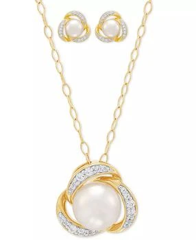 Macy's | 2-Pc. Set Cultured Freshwater Button Pearl (7 & 8mm) & Lab Created White Sapphire (3/8 ct. t.w.) Love Knot Pendant Necklace & Matching Stud Earrings in 14k Gold-Plated Sterling Silver,商家Macy's,价格¥941