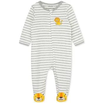 Little Me | Baby Boys Long Sleeved Striped Lion Footed Coverall 
