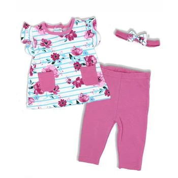 Miss | Baby Girls Pink Floral Top, Legging Pants and Headband, 3 Piece Set,商家Macy's,价格¥201