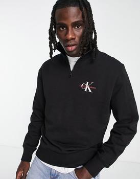 推荐Calvin Klein Jeans monogram logo half zip sweatshirt in black商品