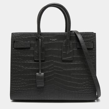 圣罗兰小粉条, Yves Saint Laurent | Saint Laurent Grey Dark Croc Embossed Leather Small Classic Sac De Jour Tote商品图片 7.8折