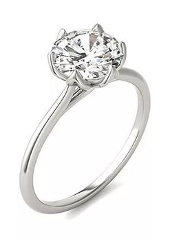 Charles & Colvard, Charles & Colvard | Charles & Colvard 1.9 ct. t.w. Lab Created Round Moissanite Floral Solitaire Ring in 14k White Gold商品图片 