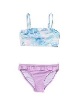 商品Snapper Rock | Little Girl's & Girl's 2-Piece Sky Dye Frilled Bandeau Bikini,商家Saks Fifth Avenue,价格¥368图片