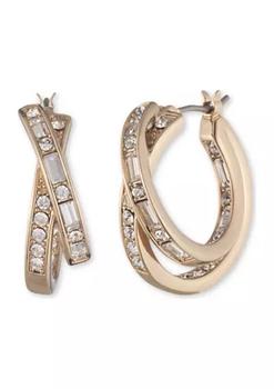 Givenchy | Gold Tone 19 Millimeter Crystal Overlap Hoop Earrings商品图片,