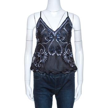 [二手商品] Ralph Lauren | Ralph Lauren Navy Blue Embroidered Silk Drawstring Waist Detail Camisole M商品图片,2.8折