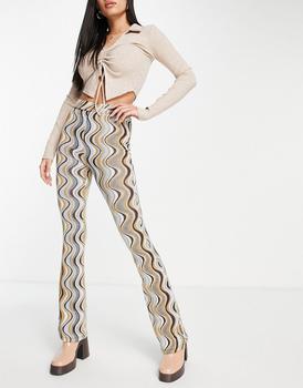 S Rothschild & CO衣服, Stradivarius | Stradivarius STR jacquard co-ord 70's print flare trousers商品图片 5.5折