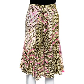 [二手商品] Just Cavalli | Just Cavalli Multicolor Printed Jersey Ruched Waist Detail Flared Skirt M商品图片,5.4折