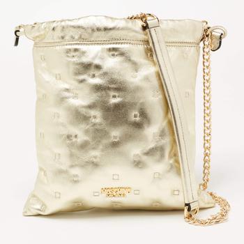 推荐Moschino Metallic Gold Leather Drawstring Crossbody Bag商品