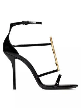 Yves Saint Laurent | Cassandra Sandals In Patent Leather With Gold-tone Monogram 